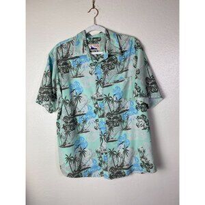Huk Fishing Mens Tropical Button Up camp Shirt Size Large Short sleeve Hawaiian